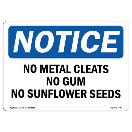 OSHA Notice Signs - No Metal Cleats No Gum No Sunflower Seeds | Decal | Protect Your Business Work Site Warehouse | Made in the USA