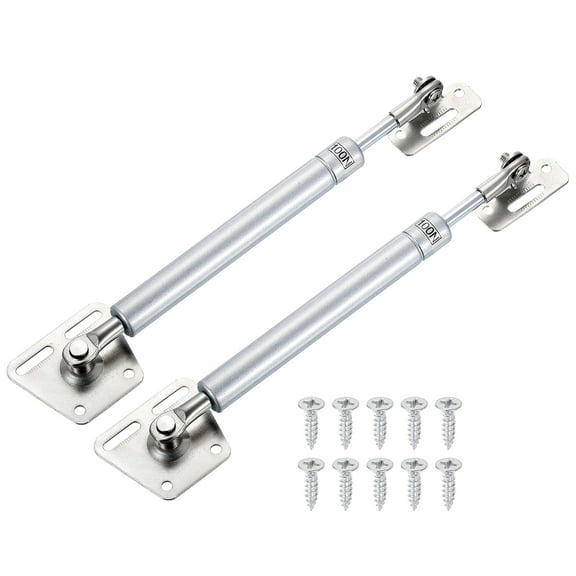 Uxcell 2 Pack Lid Support Hinges, 100N Gas Struts Soft Close Folding Lid Stay Hinges Automatic Slow Lowering Pneumatic Lid Buffer for Cabinet Closet Wardrobe, Silver
