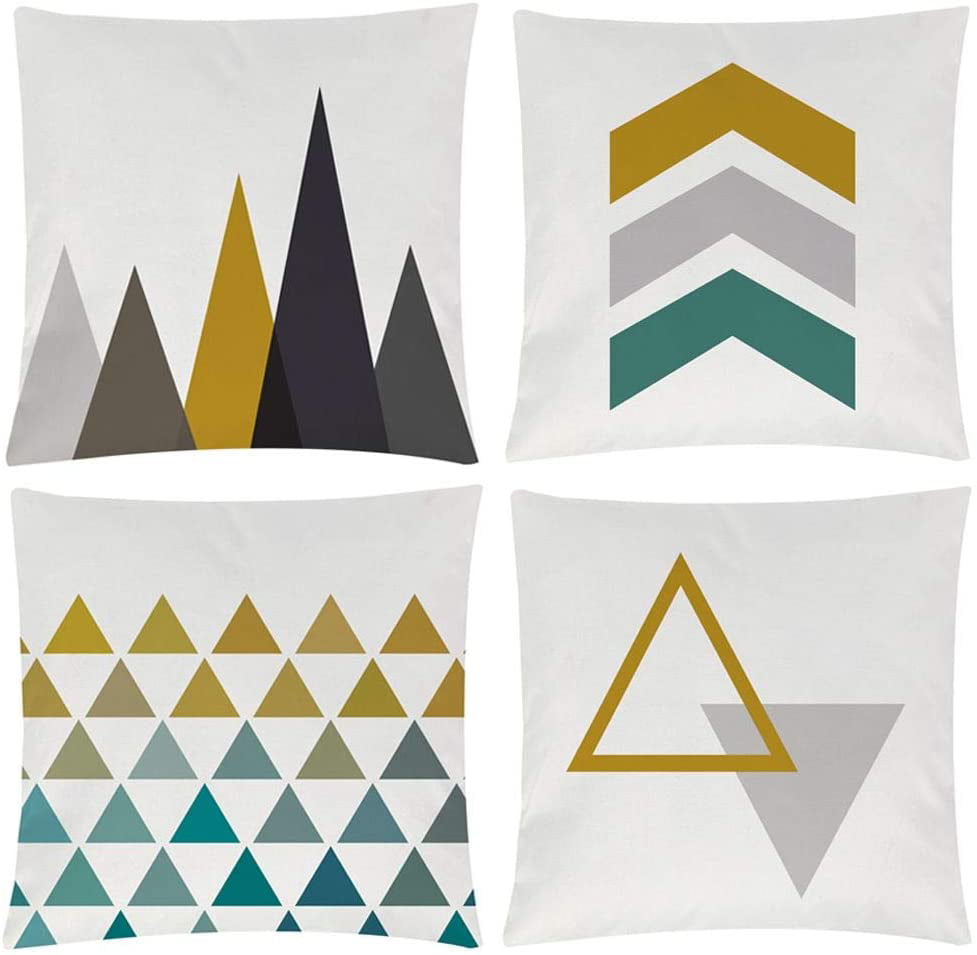 Simple Geometric Cushion Cover Yellow Lines Decorative Sofa Throw Pillow Case 