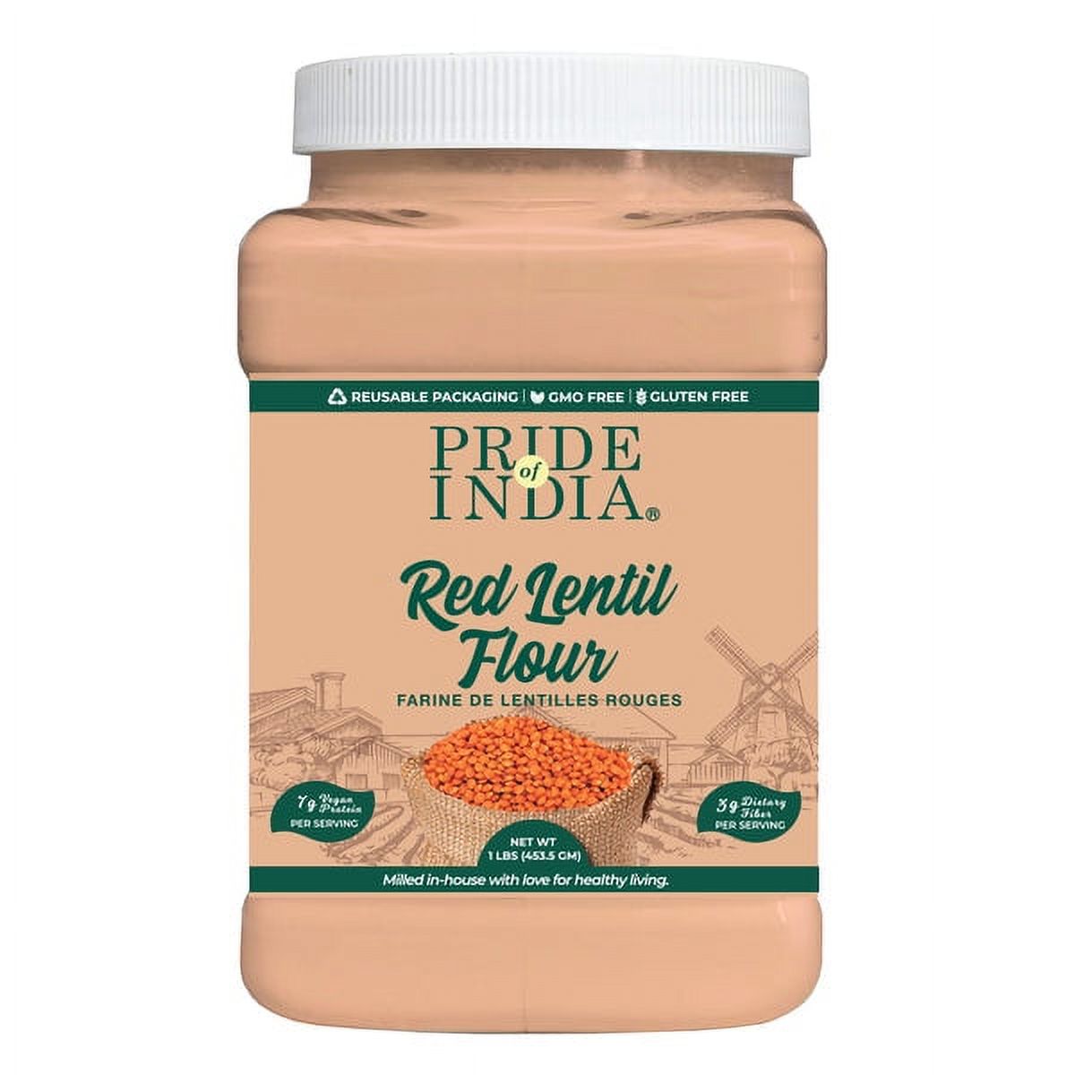 Pride of India - Pack of 6 -  Red Lentil Flour, Gluten Free, Plant Based Protein, 1 lb Jars