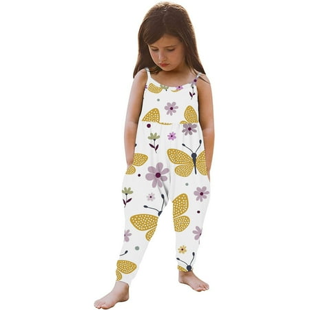 

Yubatuo Toddler Kids Baby Girls Sleeveless Cartoon Print Strap Romper jumpsuit Yellow 90