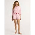 thumbnail image 5 of Joyspun Women’s Woven ¾ Sleeve Notch Collar Top and Boxer Shorts Pajama Set, Sizes XS-3X, 5 of 5