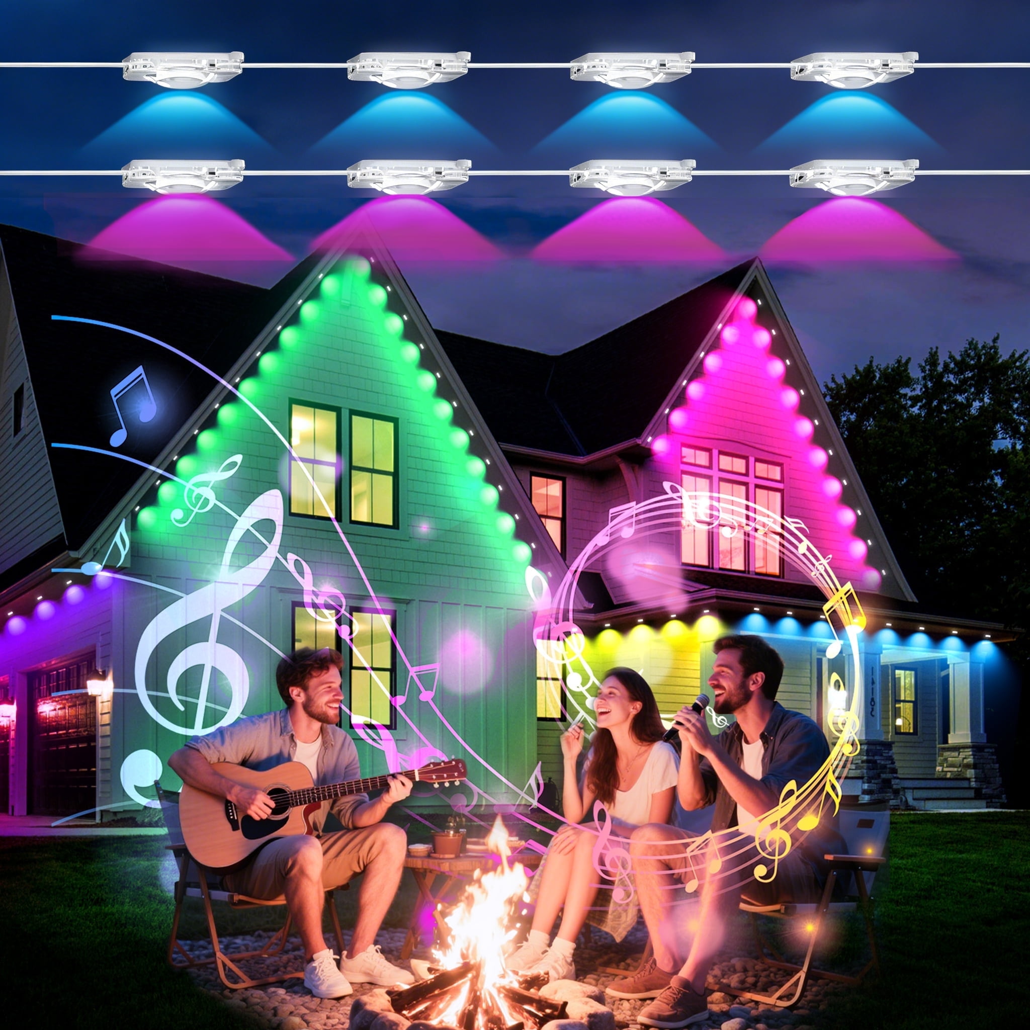 DAYBETTER 400ft Permanent Outdoor Lights, RGB Eaves String Lights with 200 LEDS, Remote/APP Control Christmas Lights, IP65 Waterproof for Garden Halloween Party Decorations(100ft*4)