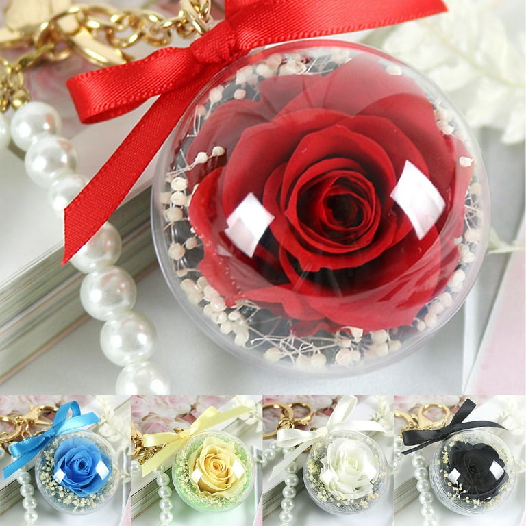 Valentine's Day Bow Real Rose Eternal Flower Pearl Chain Key Chain