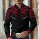 thumbnail image 4 of Camisa de hombre estilo occidental retro geométrico para exteriores, informal, de calle, para uso diario, primavera y otoño, con solapa, manga larga, tallas S-5XL, tela elástica, 4 of 5
