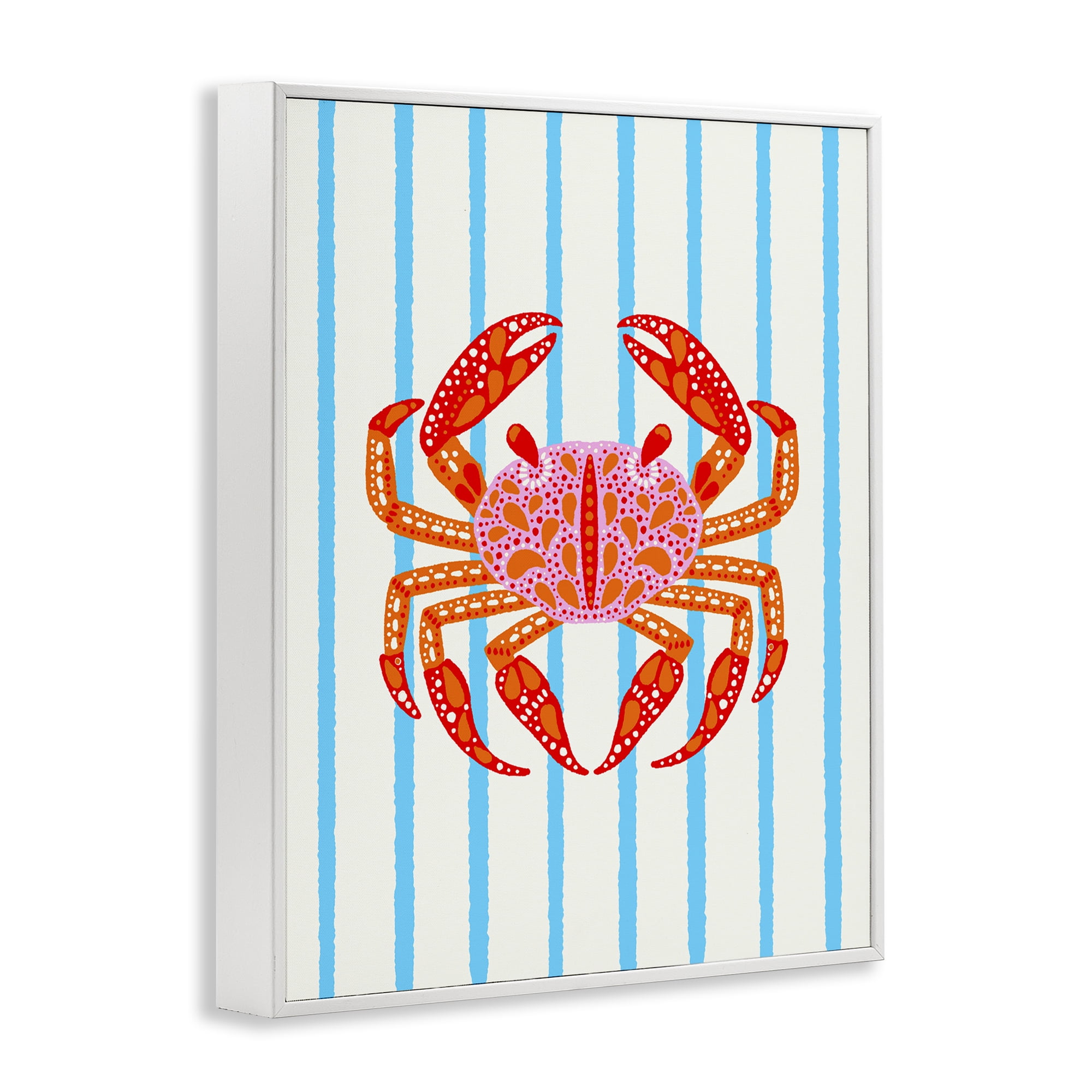 Stupell Industries Bright Crab on Stripes White Framed Giclee Art, design by Indira Prieto | IndySign