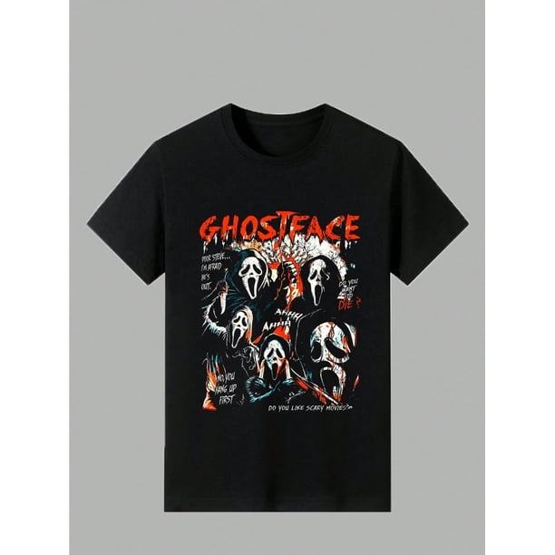 Halloween T-shirt - Men's Tee Ghost Face Posters Casual Digital Print Pure Heavy Cotton 220g T Shirt