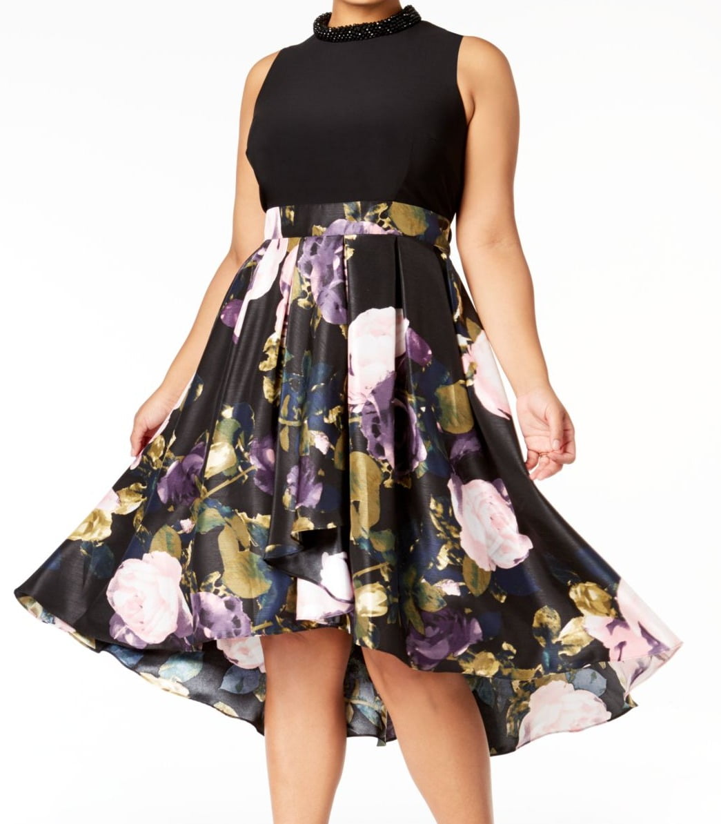 SLNY SLNY Purple Womens Plus Floral Hi Low Sheath Dress