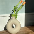 thumbnail image 2 of Modernist Infinity Ring Bud Vase, Beige Glazed, Matte Finish, Stoneware, O-Shape, 7.75 Inches, 2 of 6