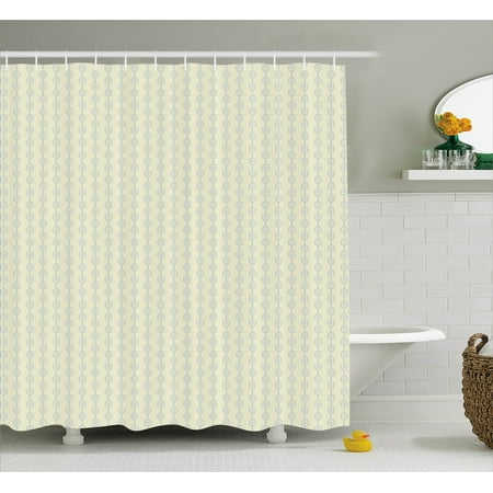 Retro Shower Curtain Vertical Geometric Circular Pattern With Dots Retro Shower Curtain Vertical Geometric Circular Pattern With Dots Continuous Chain Design Fabric Bathroom