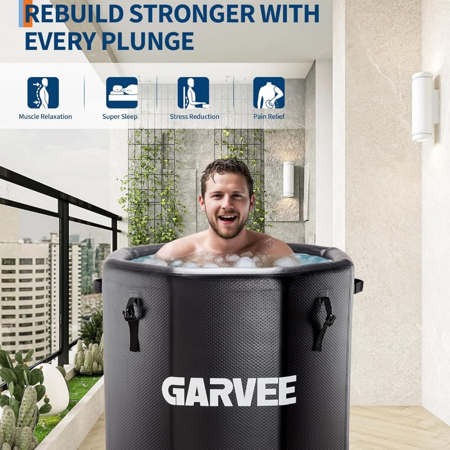 Garvee Inflatable Ice Bath Tub for Athletes, 186 Gal, with Insulated Lid & Ice Pod, Black