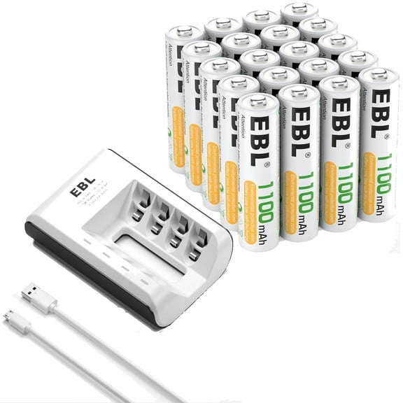 EBL 4 Bay Battery Charger with Rechargeable AAA Batteries Nimh Triple a Batteries, 20 Pack