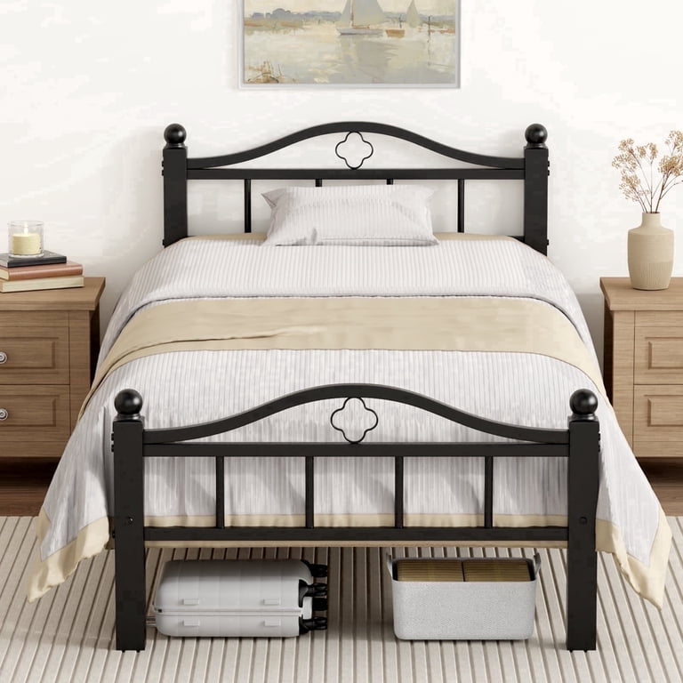 Kinsfook Twin Metal Bed Frame with High Headboard, Black photo 1
