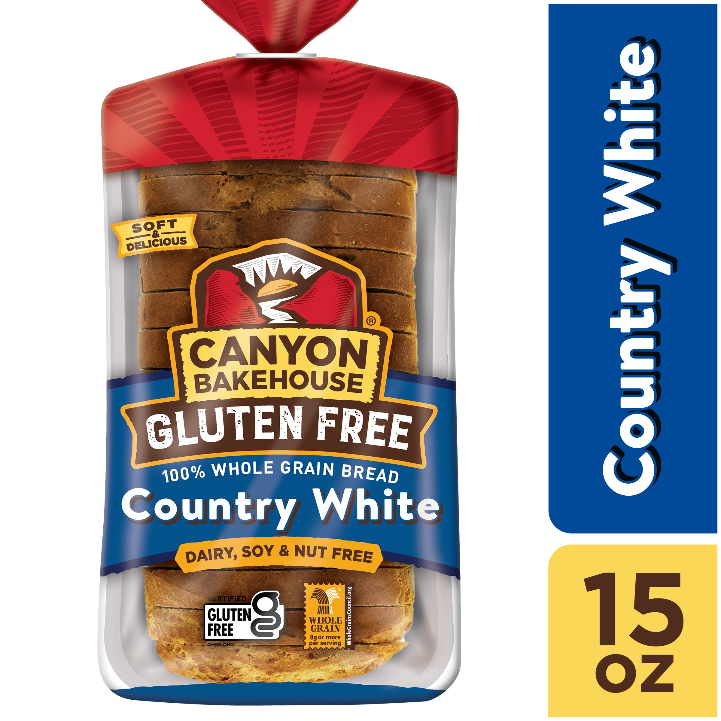 (6 pack) Canyon Bakehouse Country White Gluten Free Bread, 100% Whole Grain Sandwich Bread, Fresh, 15 oz Loaf