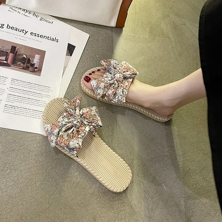 

Summer New Slipper Cover Foot Broken Flower Bow FLlat Slipper Lady