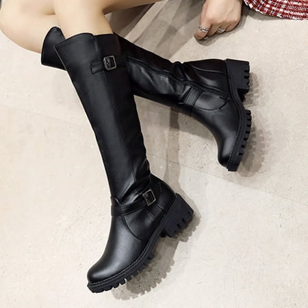 

Midewhik Fashion Pure Color Round Toe Zipper Boots Chunky Heels Vintage Women Boots
