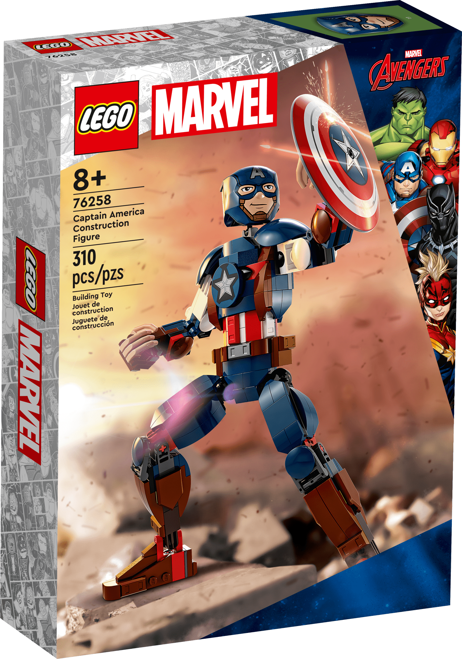 LEGO Marvel Captain America Construction Figure 76258 Buildable Marvel Action Figure, Posable Marvel Collectible with Attachable Shield for Play and Display, Avengers Toy for Boys and Girls Ages 8-12