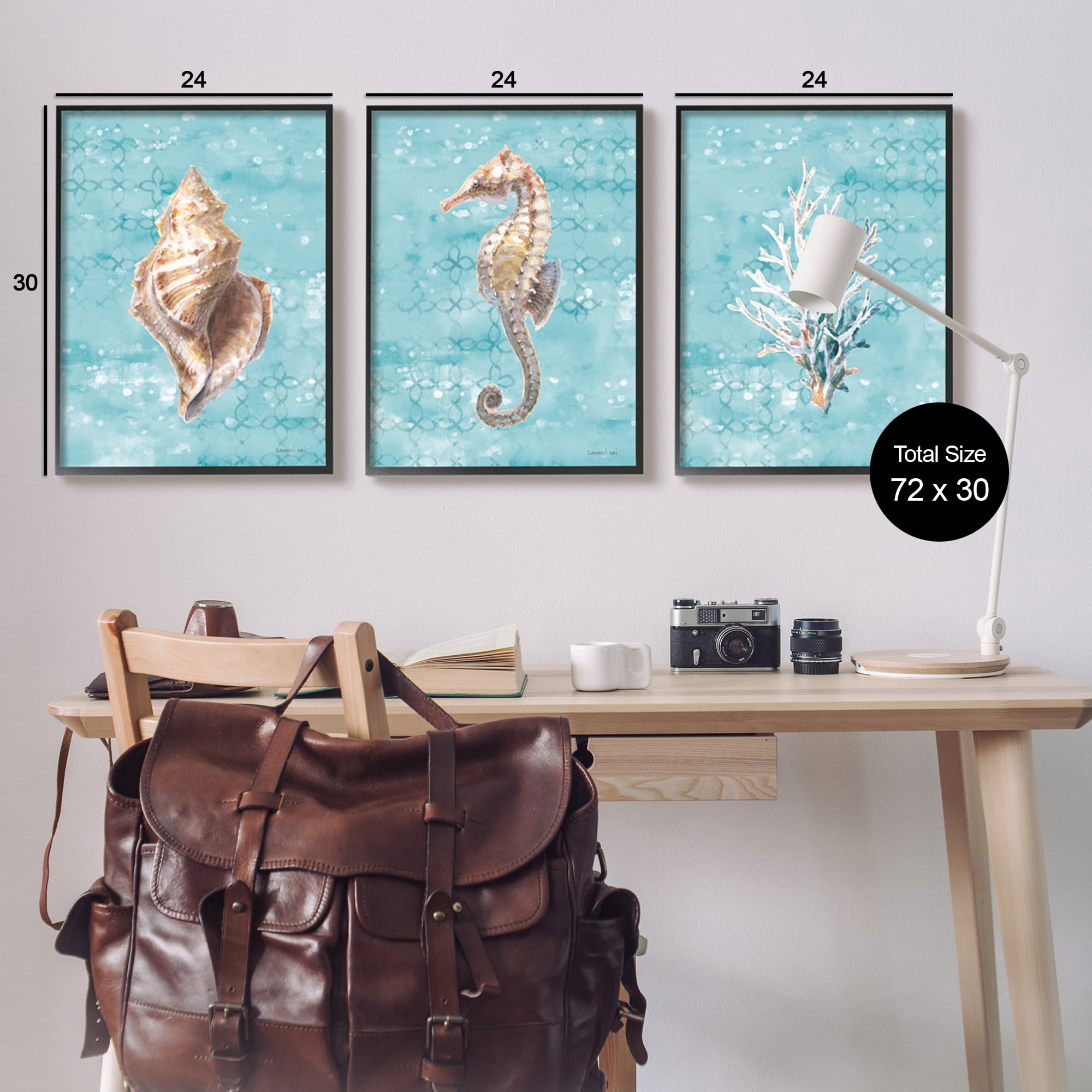 Stupell Industries Turquoise Sea Life Animals & Insects Painting Black Framed Art Print Wall Art, 24 x 30, Set of 3