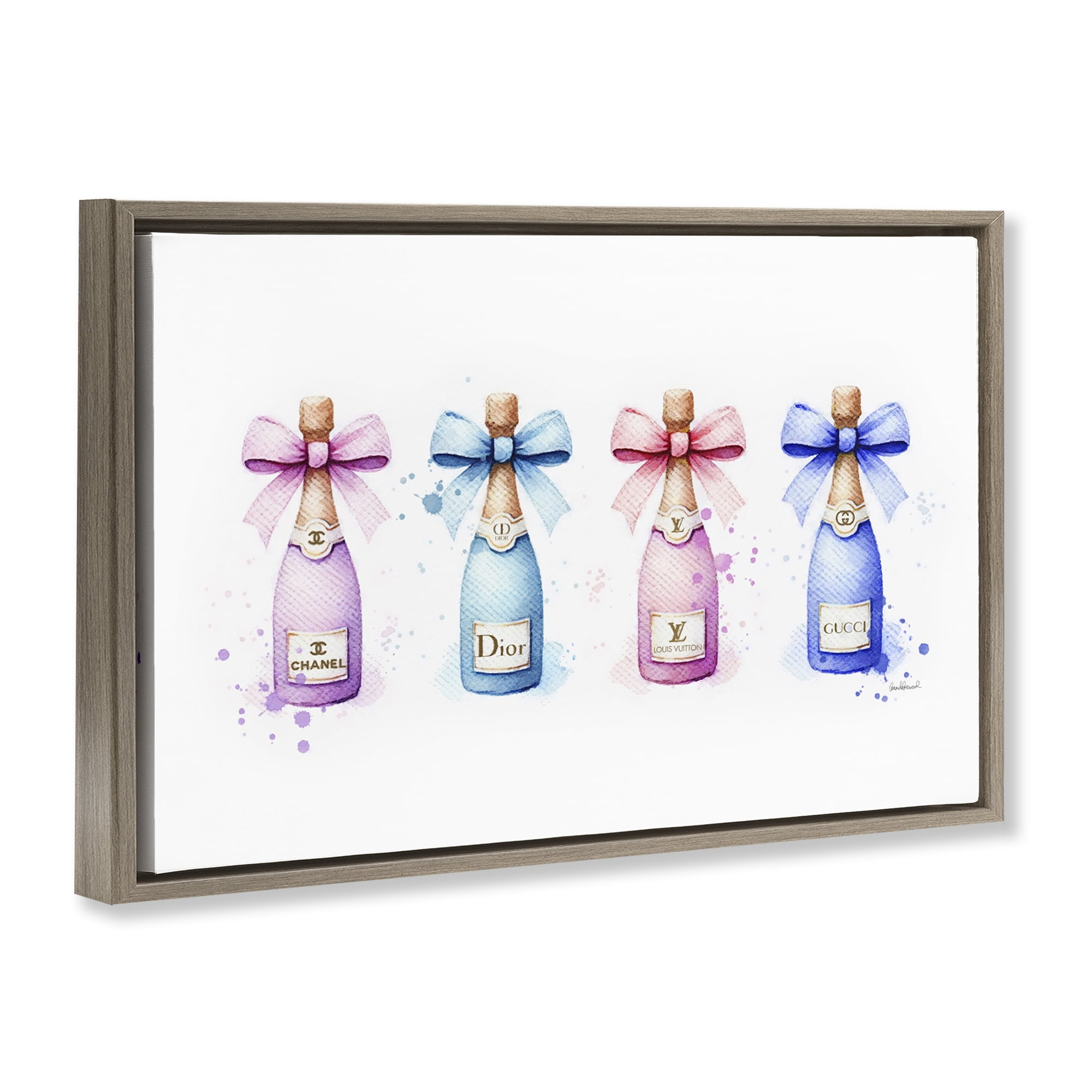 Stupell Industries Pastel Glam Champagnes Food & Beverage Painting Brown Floater Framed Canvas Art Print Wall Art, 31 x 21