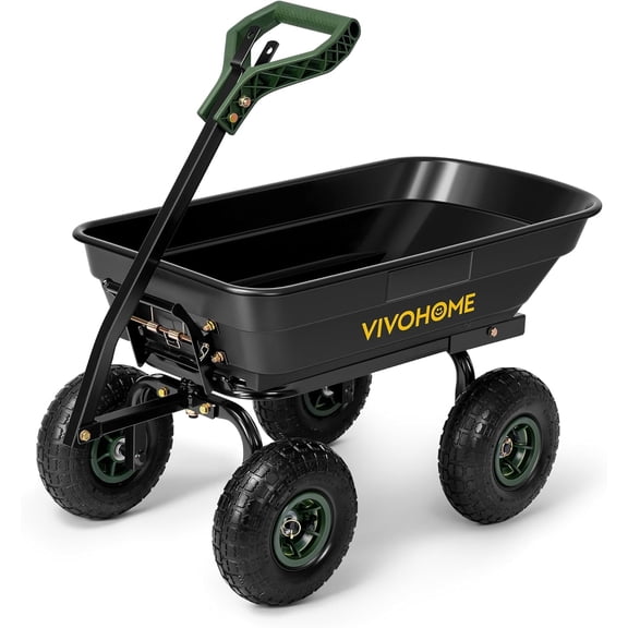 SPECSTAR 4 Cu.Ft. 660lbs. Poly Garden Cart Dump Wagon, with 2-in-1 Convertible Handle, 10" All Terrain Wheels,Quick Release System,Heavy Duty Utility Trailer Dump Cart for Yard,Landscaping,Warehouses