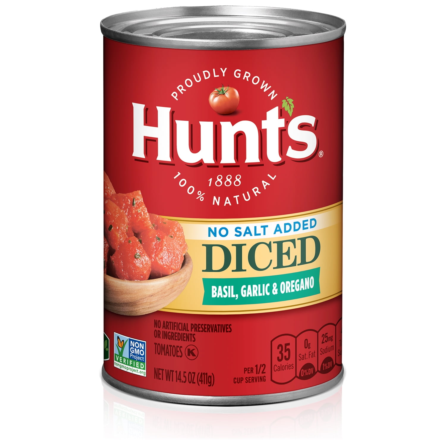 Hunt's Diced Tomatoes with Basil, Garlic & Oregano, 100 Natural No Salt Added Tomatoes, 14.5 Oz