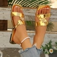 thumbnail image 5 of Samdudou Womens Slide Sandals Elegant Square Open Toe Slip On Flats Chic Cutout Straps with Unique Metallic Insect Hardware Accent Dressy Evening Party Shoes Summer Footwear, 5 of 5