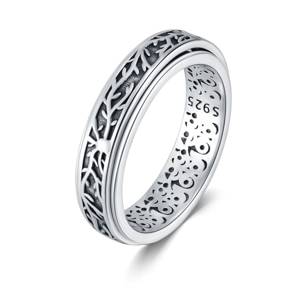 JUSORA Tree of Life Fidget Ring 925 Sterling Silver Tree of Life Spinner Ring for Women Anxiety Rings Tree of Life Spinning Ring Fidget Jewelry Gifts for Women-Size 8