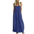 thumbnail image 3 of VBVC Women's Cotton Linen Spaghetti Strap Maxi Dress , Summer Casual Long Dress For Women , Ladies' Loose Fit Beach Vacation Dress with Pockets,Blue,S-2XL, 3 of 7