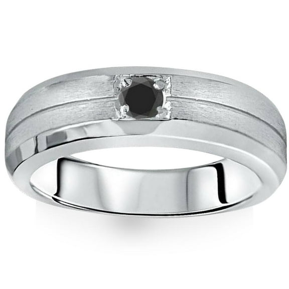 Pompeii 1/4ct Mens Black Diamond Solitaire Ring 10K White Gold (Black,)