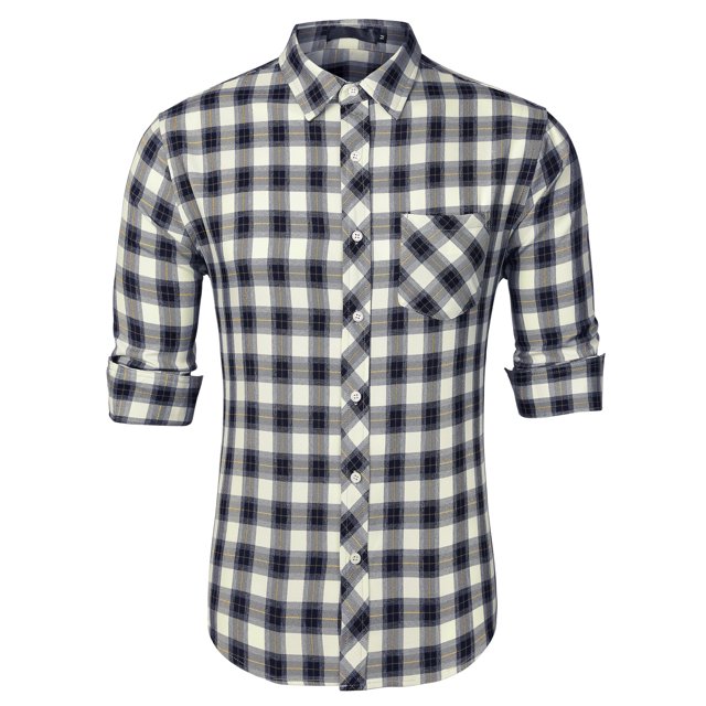 Camisa a cuadros para hombre Camisa de vestir de cuadros occidentales con botones de manga larga Blanco negro M