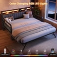 thumbnail image 3 of HiJob Metal Twin‑to‑King Daybed with Pop‑Up Trundle, Upholstered Headboard, Charging Station, LED Lights, Sofa Bed for Living Room, Bedroom, Guest Room, Black, 3 of 10