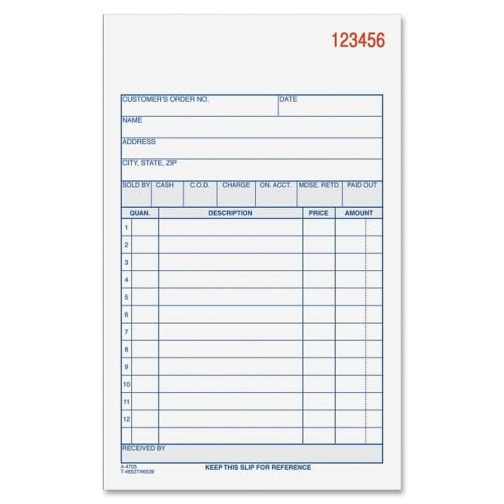 Adams Sales Order Book, 3-Part, Carbonless, 4-3/16" x 7-3/16", 50 St/Bk