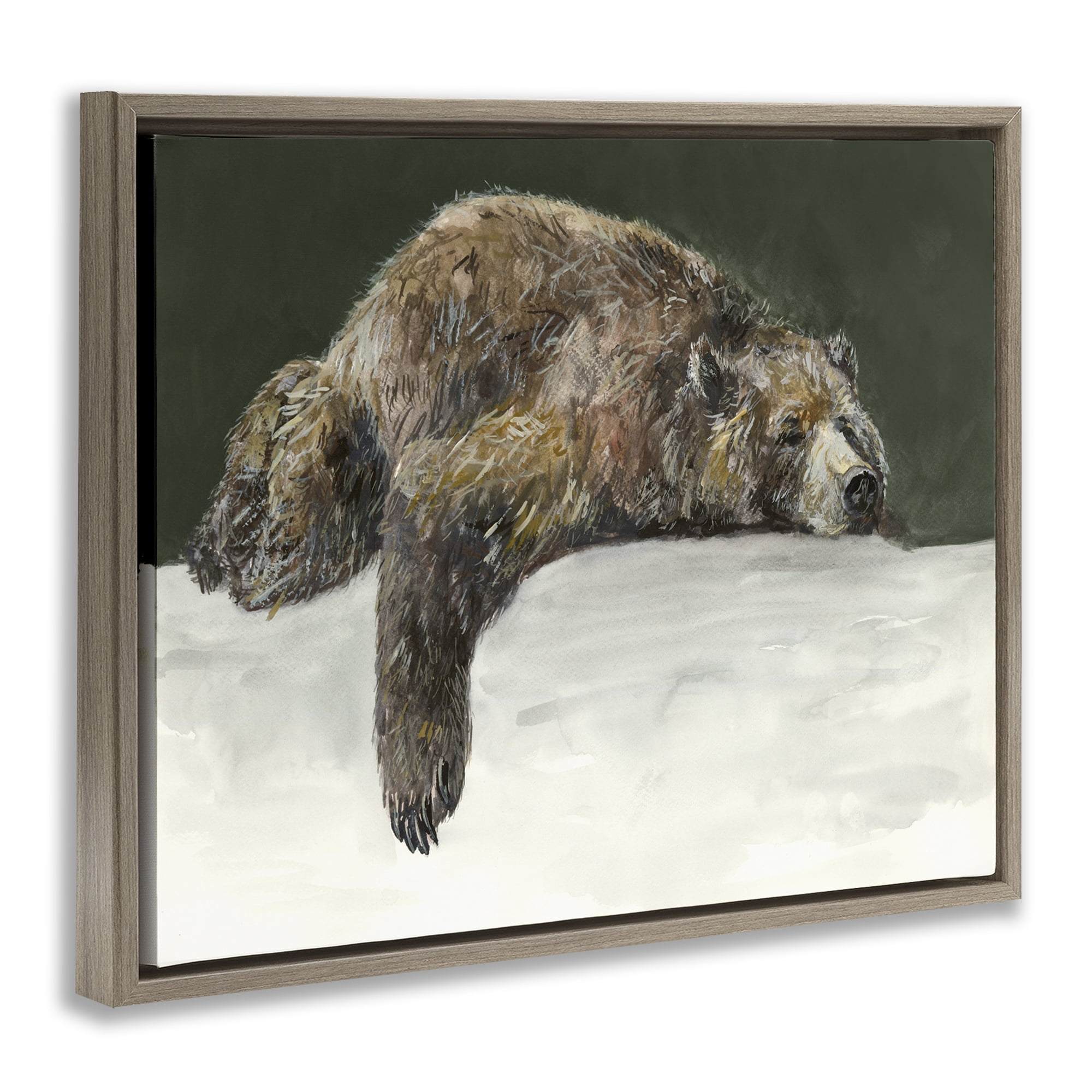Stupell Industries Sleepy Woodland Bear Animals Painting Brown Floater Framed Canvas Art Print Wall Art, 31 x 25