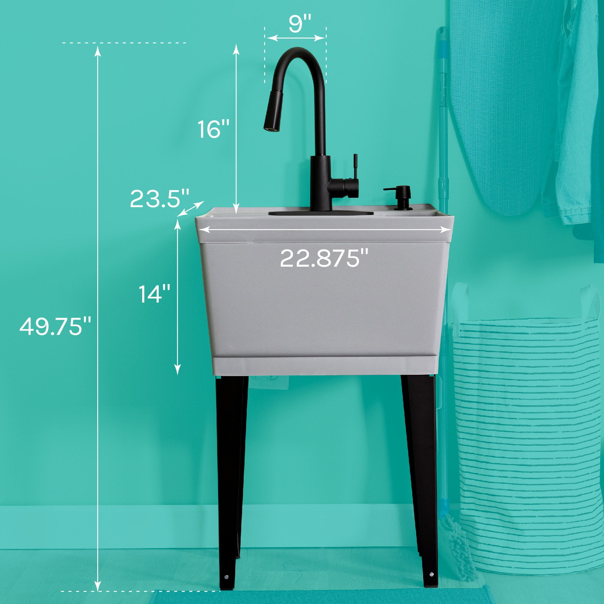 Tehila Grey 19 Gallon Utility Sink with Black High-Arc Faucet