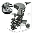 thumbnail image 3 of Aosom 6-in-1 Toddler Tricycle for 12-50 Months, Foldable Kids Trike with Adjustable Seat and Push Handle, Safety Harness, Removable Canopy, Footrest, Grey, 3 of 10