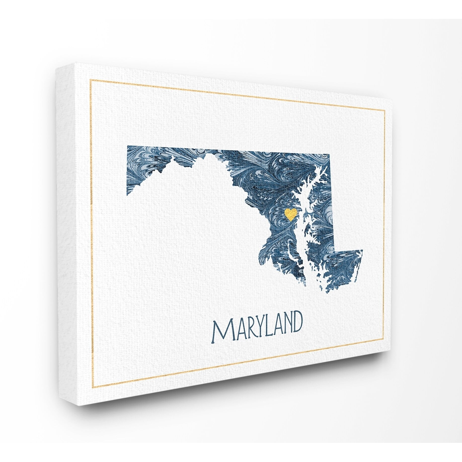 The Stupell Home Decor Maryland Minimal Blue Marbled Paper Silhouette Canvas Wall Art