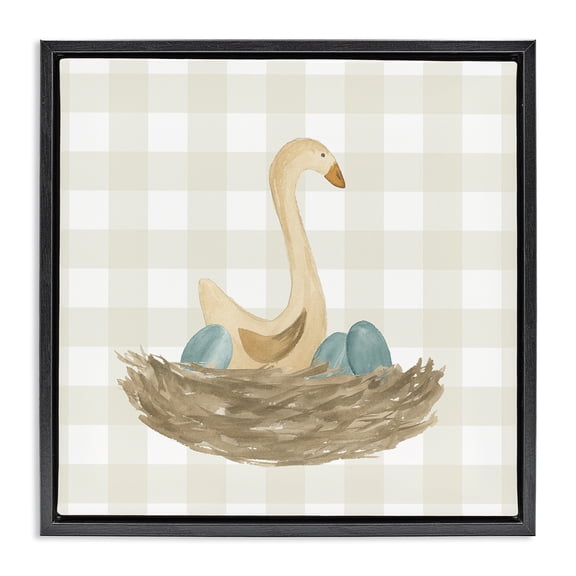 Stupell Industries Farmhouse Duck & Eggs Nest Black Floating Frame Canvas Art, 18 x 18, by Lucille Price