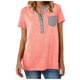 thumbnail image 1 of Camiseta de manga corta con botones y cuello en V para mujer Camiseta informal sólida Camisetas sueltas para deportes al aire libre Pompotops  hkajfhjk461988, 1 of 7