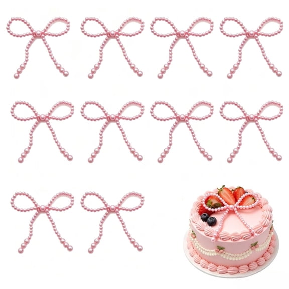 Pearl Bow Cake Toppers 10 Pcs Pink Bowknot Cupcake for Crafts Birthday Decorations