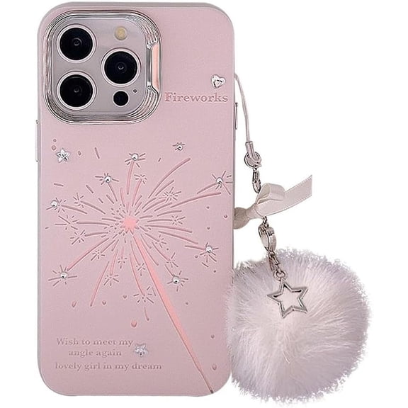 Bling Glitter Laser Fireworks 3D Diamond Lanyard Chain Phone Case Compatible with iPhone Case (Pink,iPhone 15 Pro)