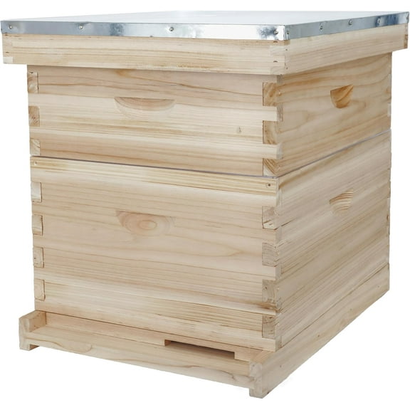 BeeCastle 8 Frame Langstroth Bee Hive, Beehive Starter Kit for Beginners with Beehive Frames and Waxed Foundation (1 Deep Box & 1 Medium Box)