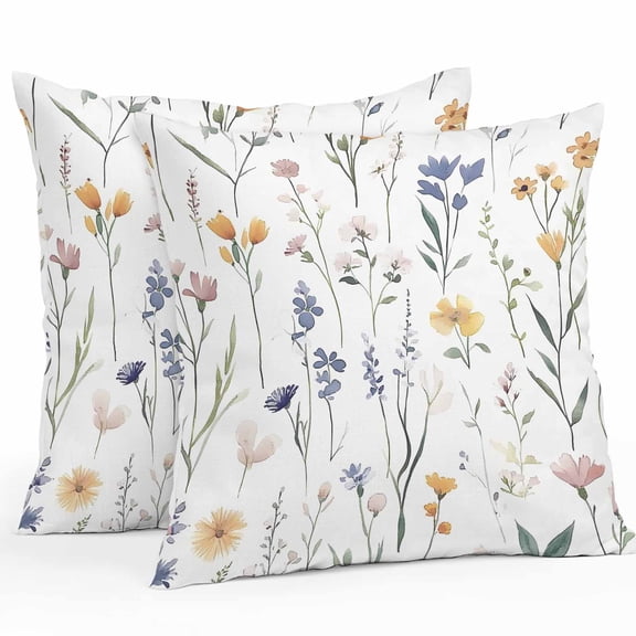 Waterproof Throw Pillow Covers Set of 2, 24x24 Inch Watercolor Wildflowers Decorative Pillowcases Outdoor Pillow Slip Cushion Covers Set for Couch Tent Spring Botanical Floral