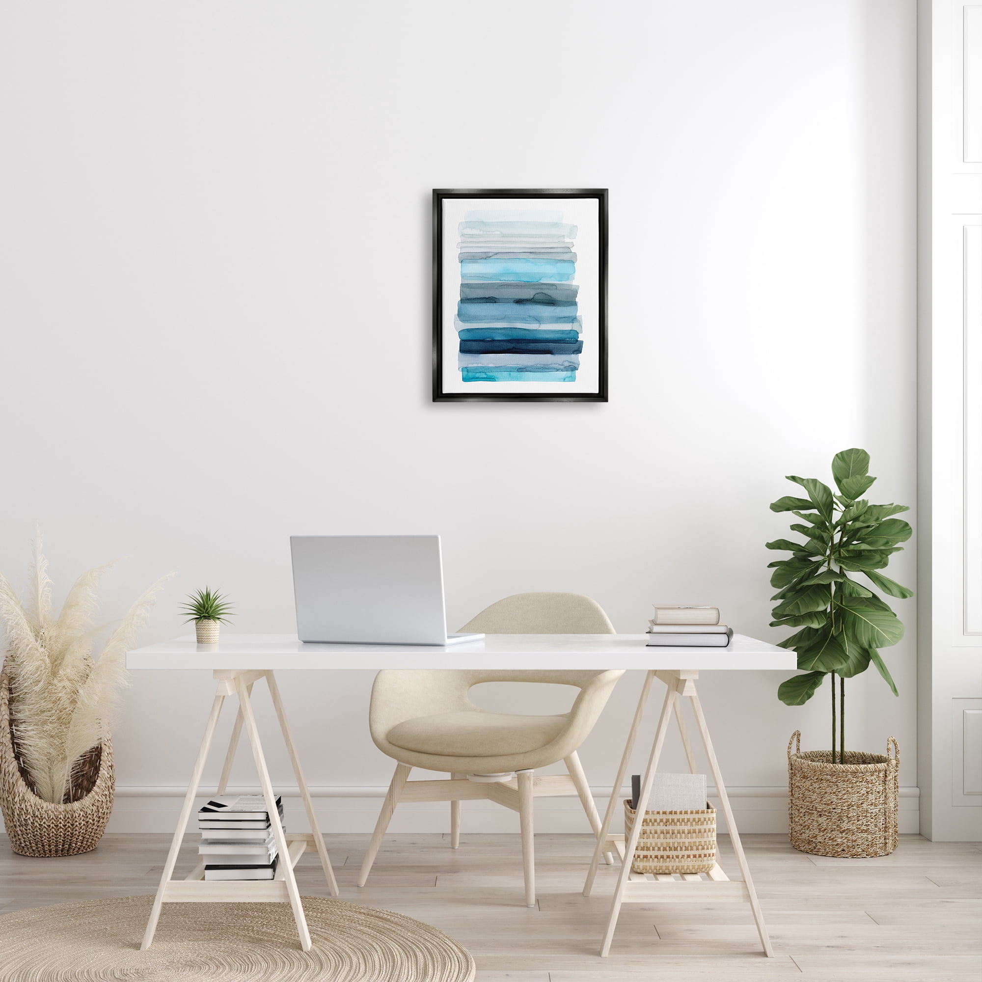 Stupell Industries Water Inspired Blue Grey Ombre Abstract Lines Jet Black Framed Floating Canvas Wall Art, 16x20, by Grace Popp