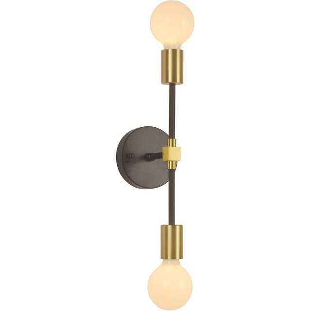 Aplique de pared para baño con 2 luces E27, estilo industrial moderno, aplique de pared para tocador, aplique de pared para baño (dorado/negro)