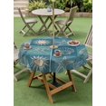 thumbnail image 4 of Outdoor Tablecloth with Umbrella Hole for Patio/Picnic/Party/Camping, Vintage Blue Coastal Waterproof Table Cloth Round Cover Washable, Starfish Shell Coral Palm Trees Conch Retro (Dia 60"), 4 of 8