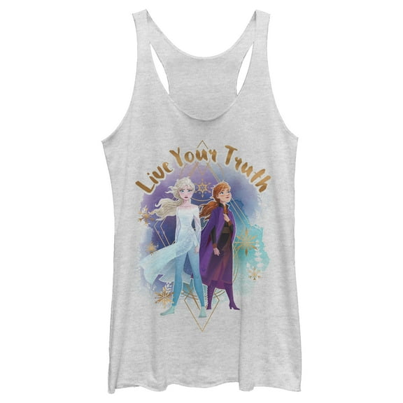 Women's Frozen 2 Elsa Anna Live Your Truth Geometric Portrait Racerback Tank Top White Heather Medium