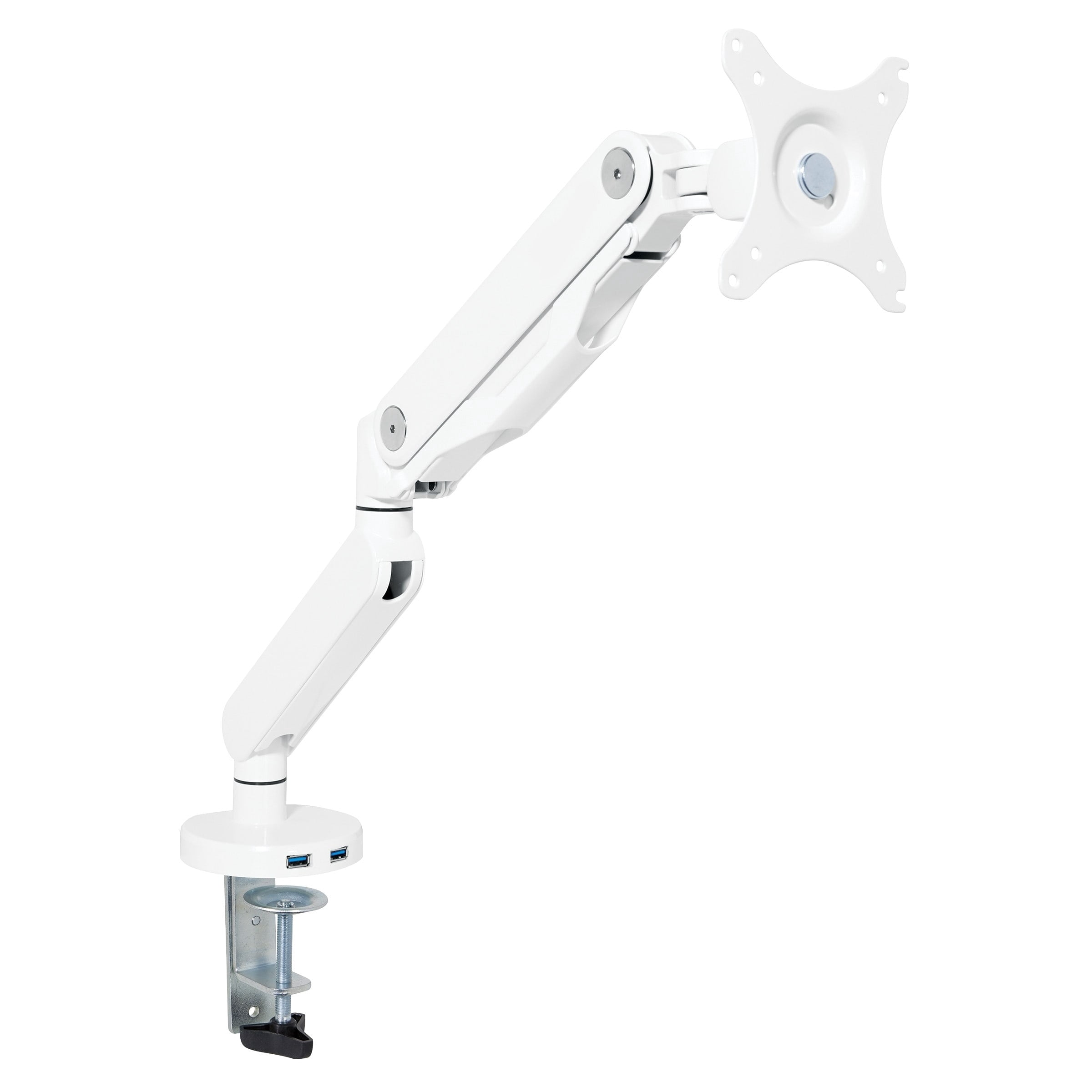 Single Monitor Arm with Dual USB 3.0 Port in Silver Aluminum Finish