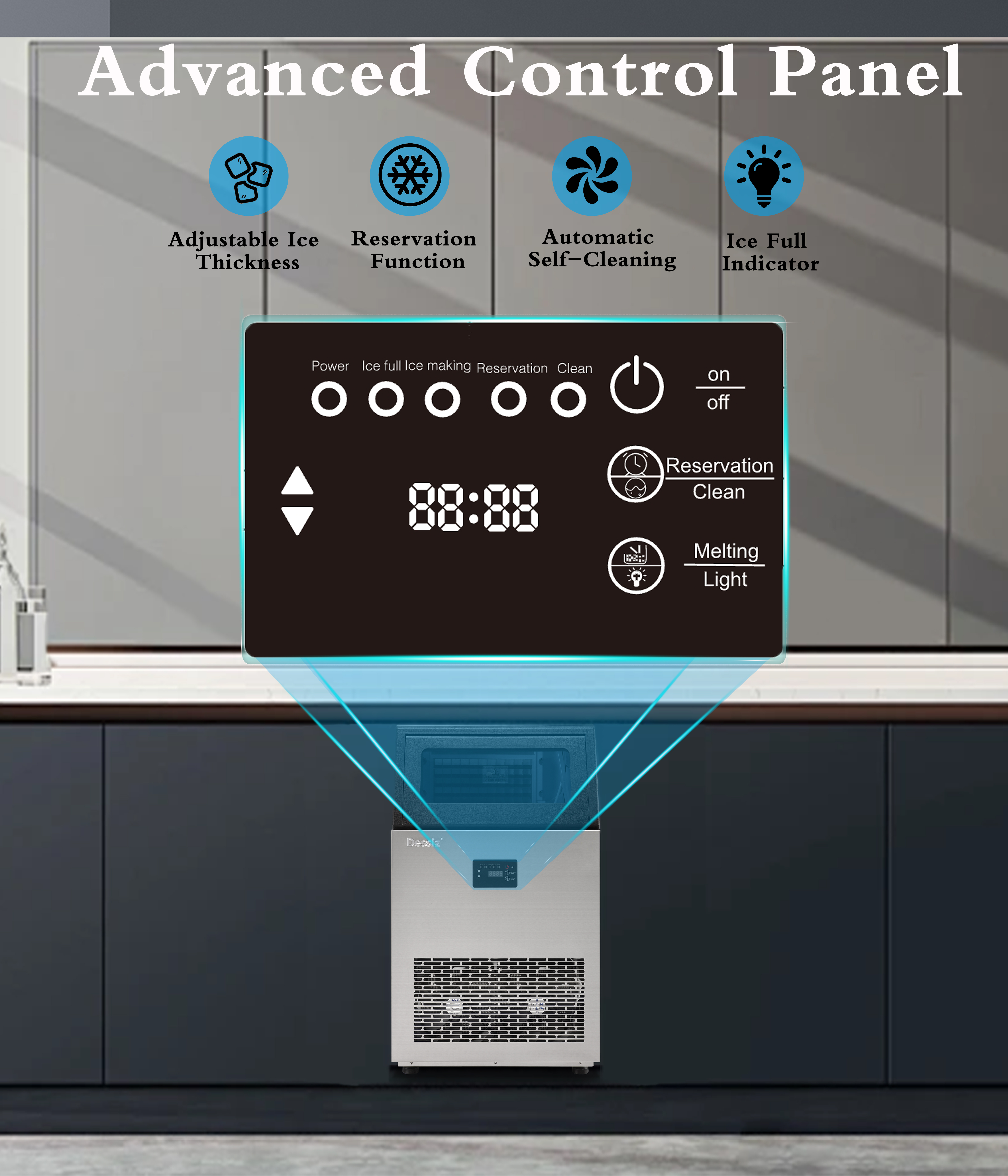 Dessiz Commercial Ice Maker Machine, 130Lbs/24H with 40Lbs Large Capacity, 55Pcs Ready in 8-15Mins, Under Counter Stainless Steel Ice Machine for Home Party Bar, Self-Cleaning and Quite