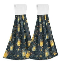 Yayeee Kitchen Hanging Hand Towels Set of 2 with Loop Bathroom Absorbent Tie Towel, Orange Fireflies Pattern