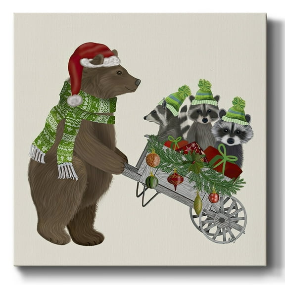 Bear and Christmas Wheelbarrow- Gallery Wrapped Canvas